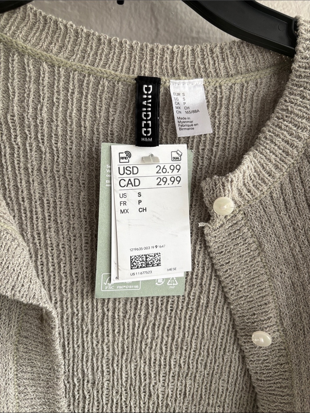 H&M Sage Green Ribbed Button-Front Cardigan - Picture 2 of 5